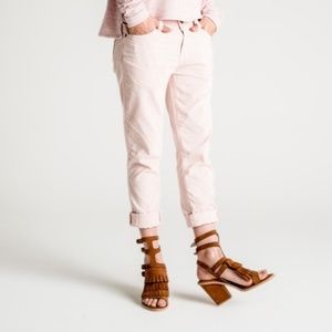 Freda Salvador Fringed Gladiator Block Heel Sandals In Camel Suede US 6.5